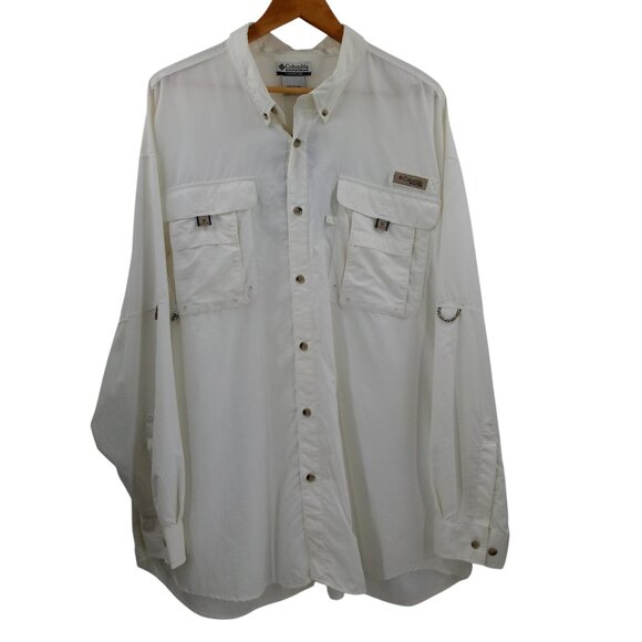 Columbia PFG White Long Sleeve Button Down Vented Fishing Shirt Size XXL Mens - Picture 1 of 10